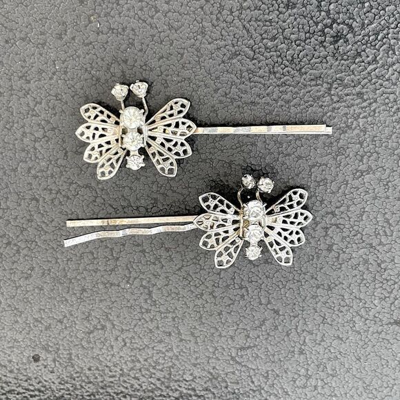 Accessories - Vintage! Set of 2 Metal, Embellished, Butterfly Hair Clips. From the Mid-1990s.
